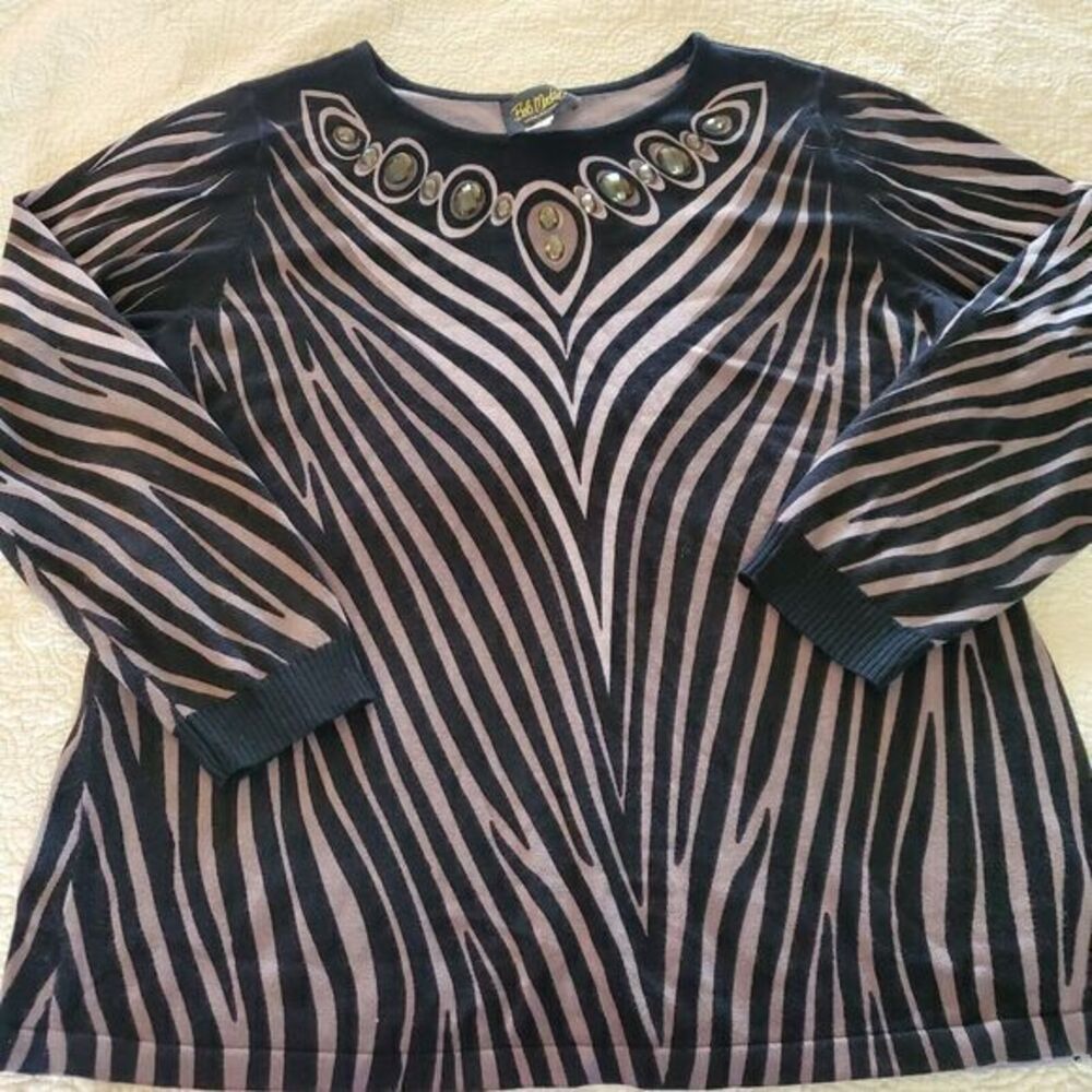 BOB MACKIE WOMEN'S ANIMAL‎ PRINT SWEATER TOP SHIRT Large Black Gray
